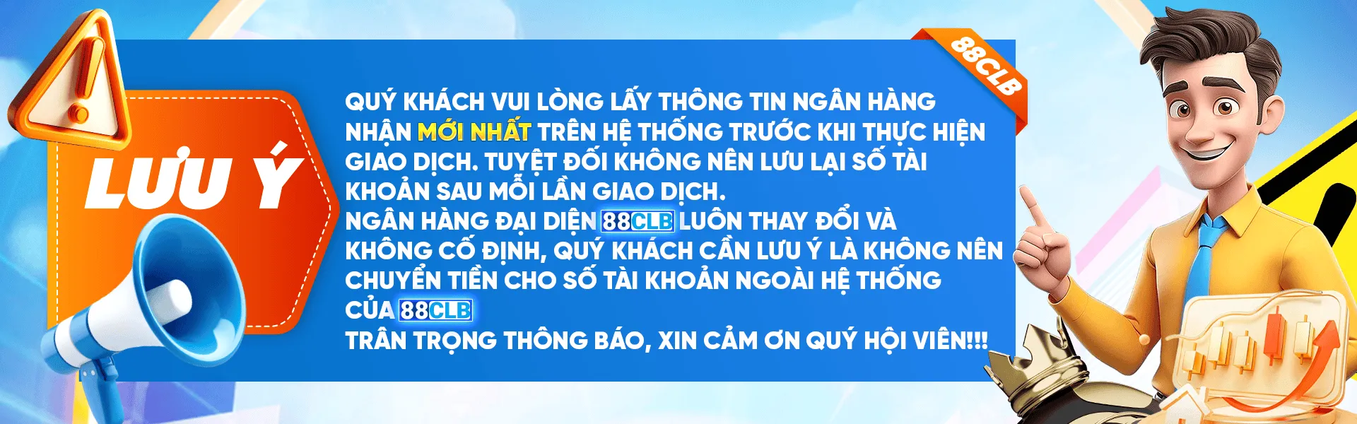 Banner lưu ý hội viên khi bắt đầu tham gia tại 88CLB